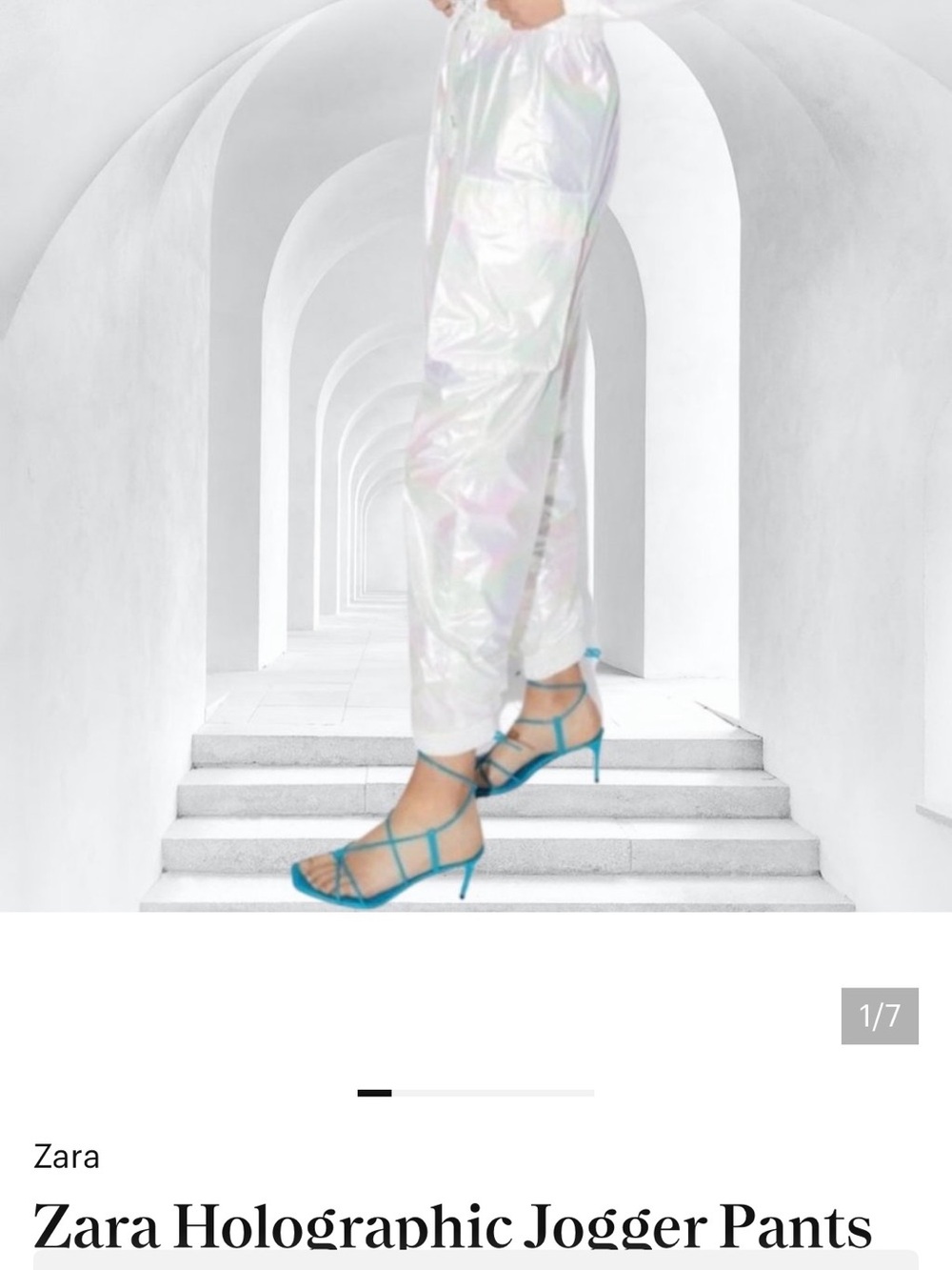Zara Holographic Jogger Pants White Drawstring